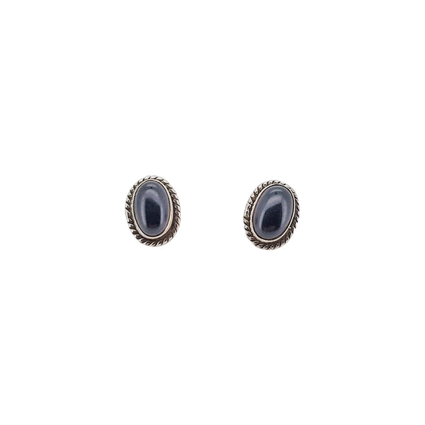 Black Onyx Oval Stud Silver Earrings
