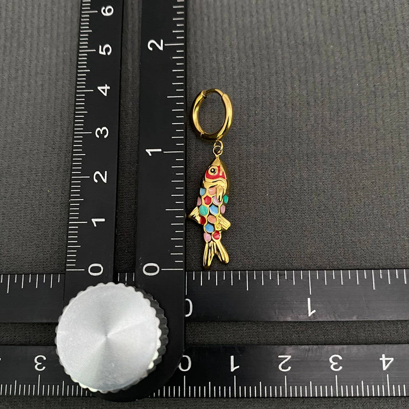 18K Gold Plate Colored Enamel Fish Huggie Hoop Earrings
