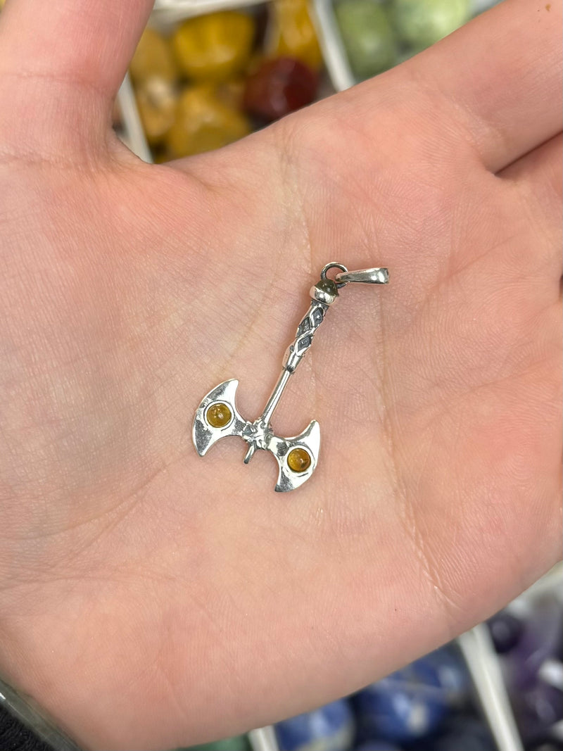 Labrys Amber & Sterling Silver Pendant