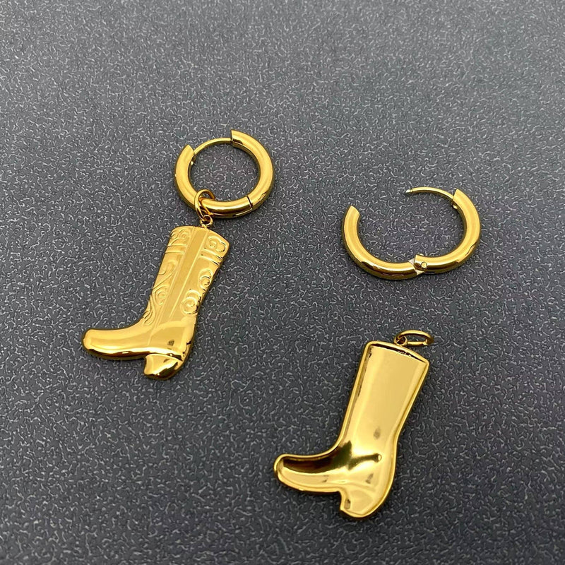 18K Gold Plated Cowboy Boots Huggie Hoop Earrings