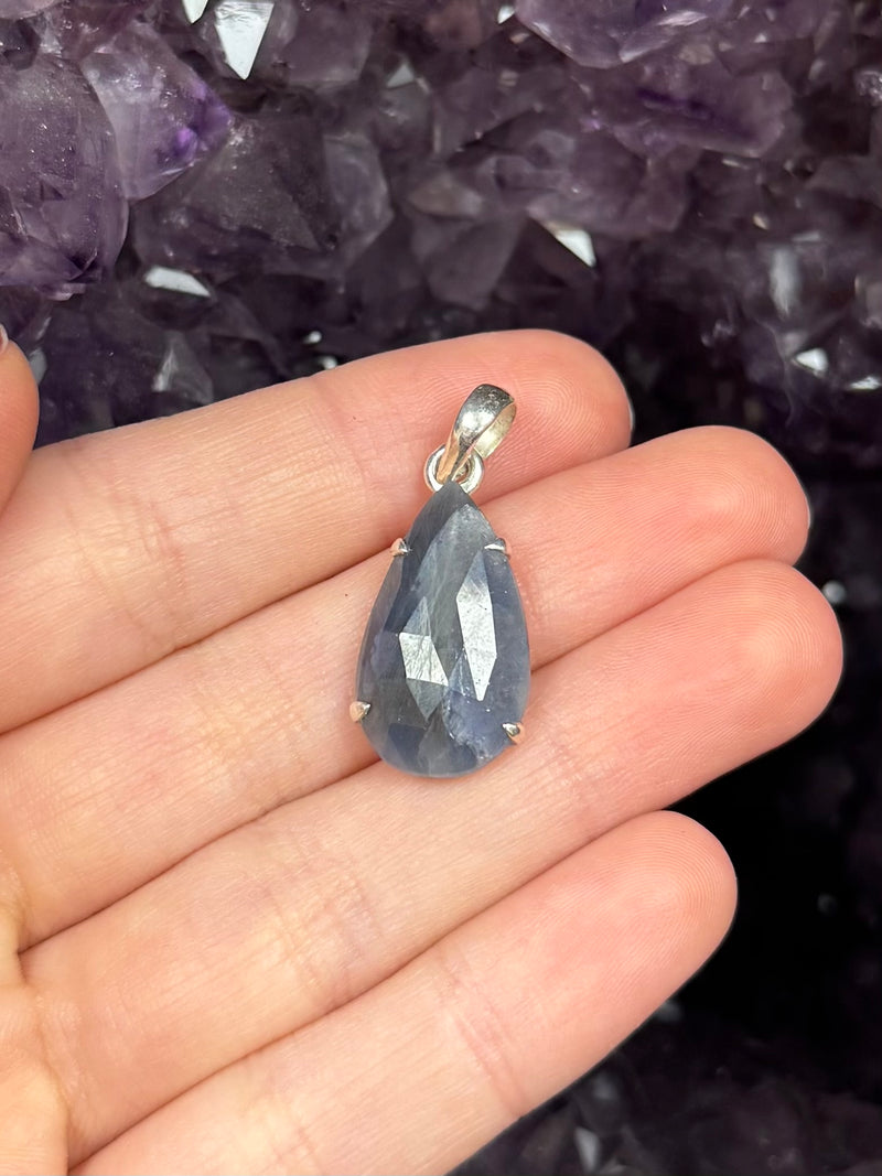 Faceted Sapphire Sterling Silver Pendant