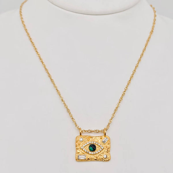 Gold Plated Square Evil Eye Necklace