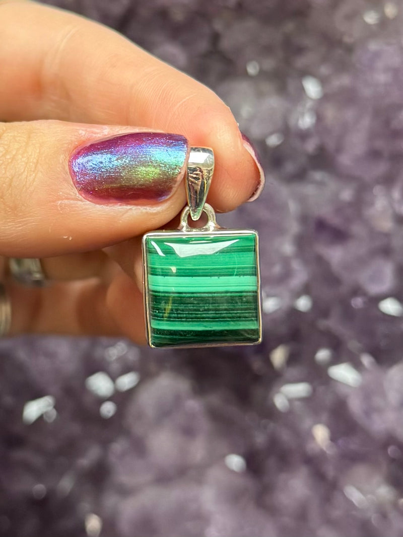 Sterling Silver Square Malachite Pendant - B