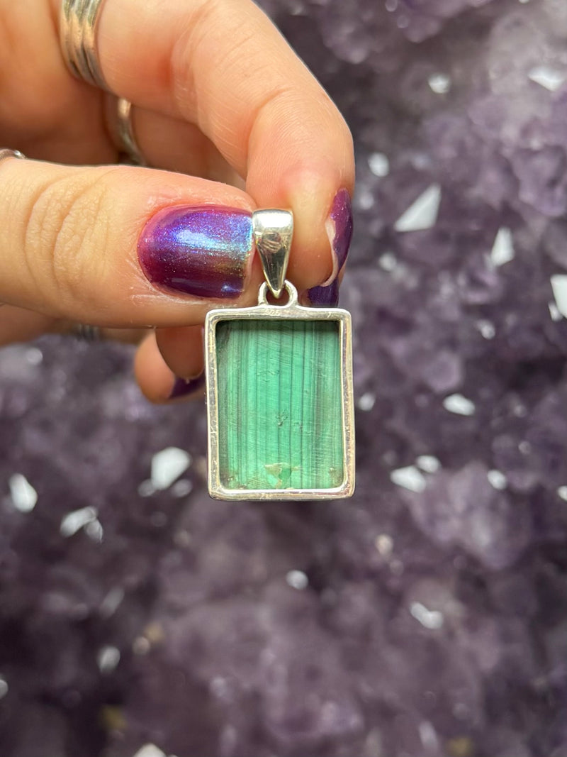 Sterling Silver Rectangular Malachite Pendant