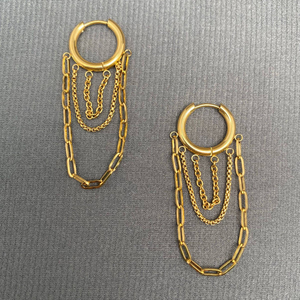 Chain Fringe 18K Gold Plated Huggie Earrings