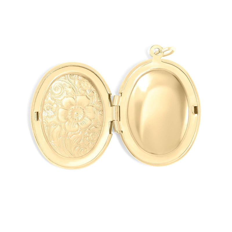 18K Gold PVD Stainless Steel Textured Oval Locket Pendant: Gold