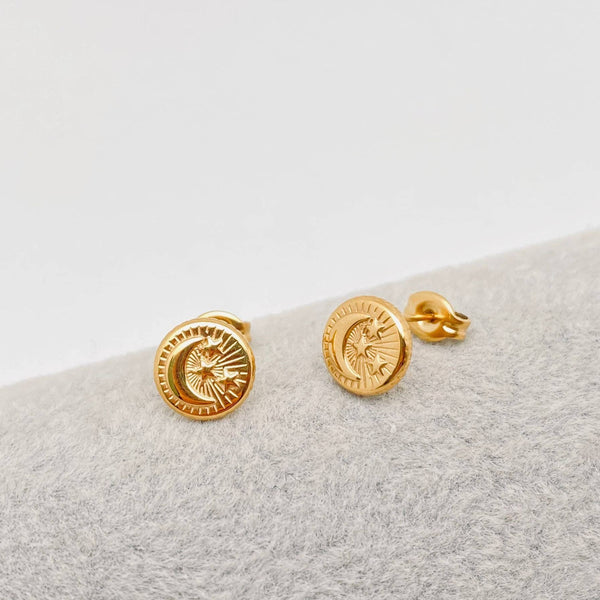 18K Gold Plated Star and Moon Stud Earrings