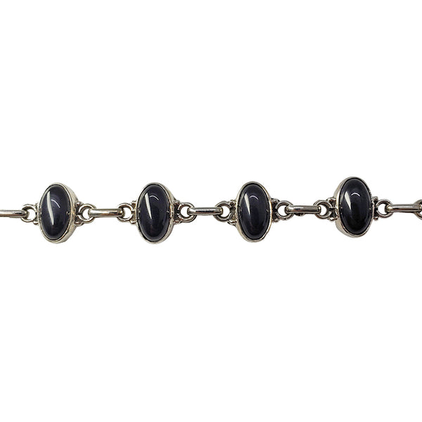Black Onyx Stone Sterling Silver Link Bracelet