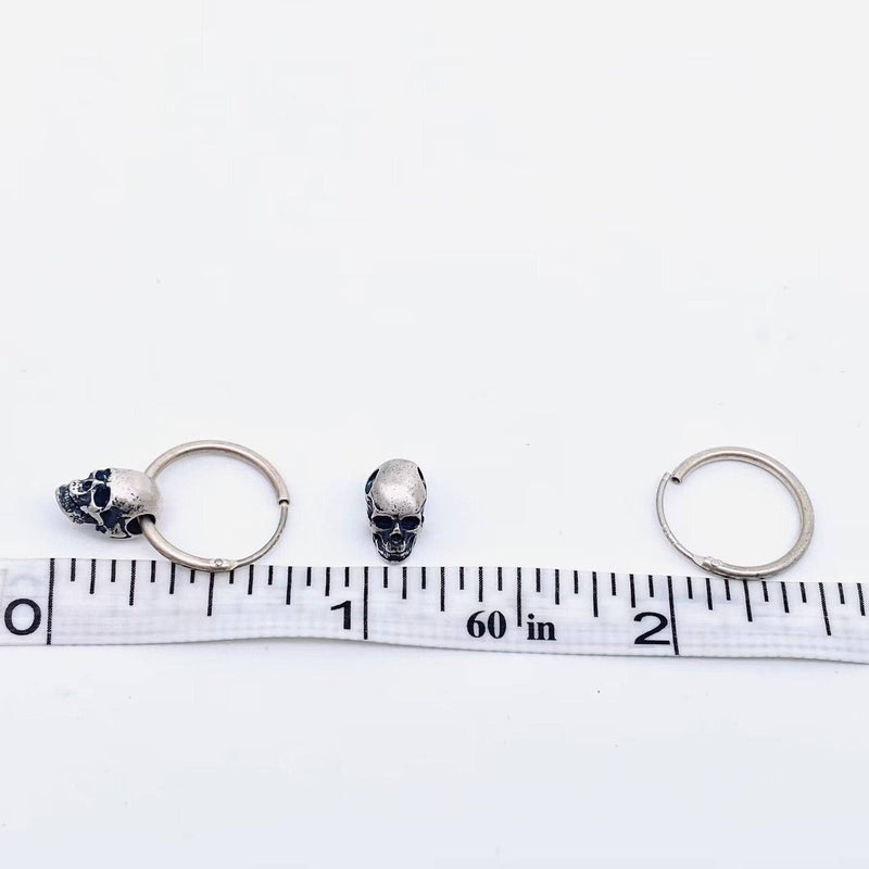 Sterling Silver Vintage Gothic Skull Huggie Hoop Earrings