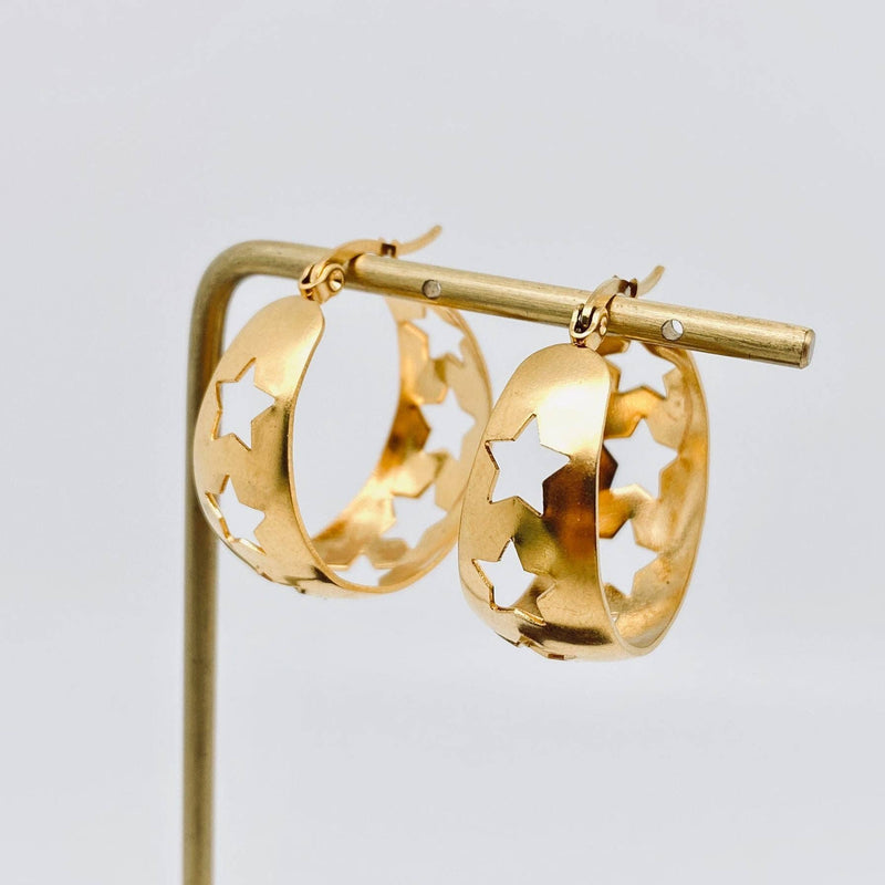18k Gold Plated Hollow Stars Hoop Earrings