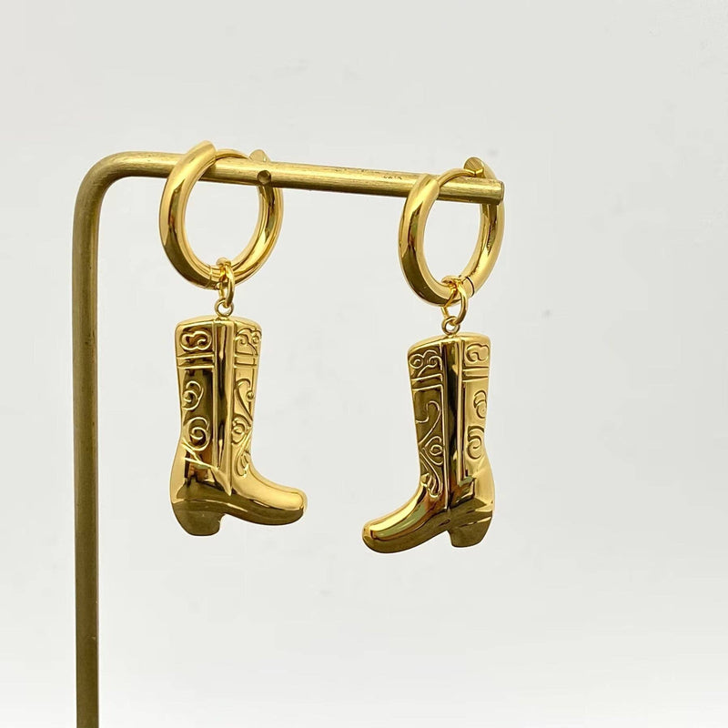 18K Gold Plated Cowboy Boots Huggie Hoop Earrings