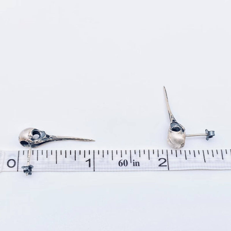 Hummingbird Skull Stud Earrings- 925 Sterling Silver