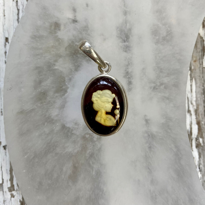 Amber Cameo / Intaglio Lady Pendant