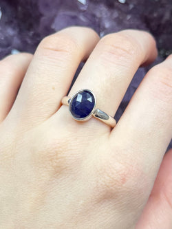 Faceted Sapphire Sterling Silver Ring Size 9