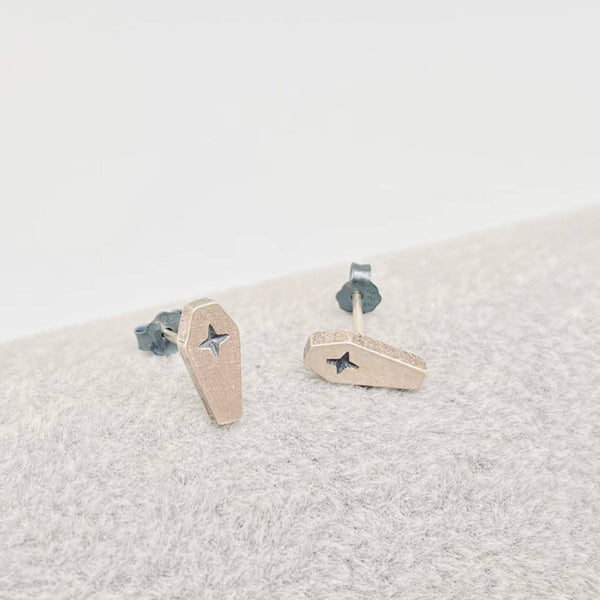 Sterling Silver Coffin Stud Earrings