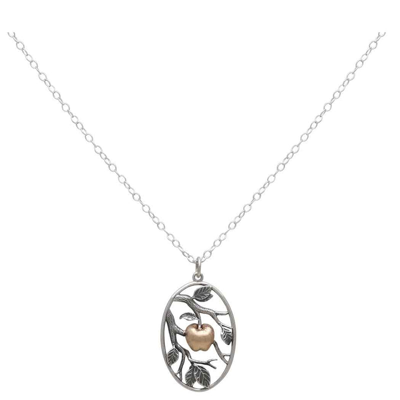 Sterling Silver Leaf Necklace with Bronze Apple