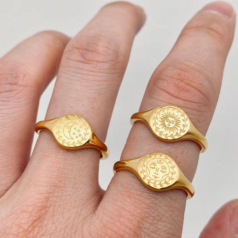 Moon Goddess Signet Ring - 18K Gold Plated S.Steel