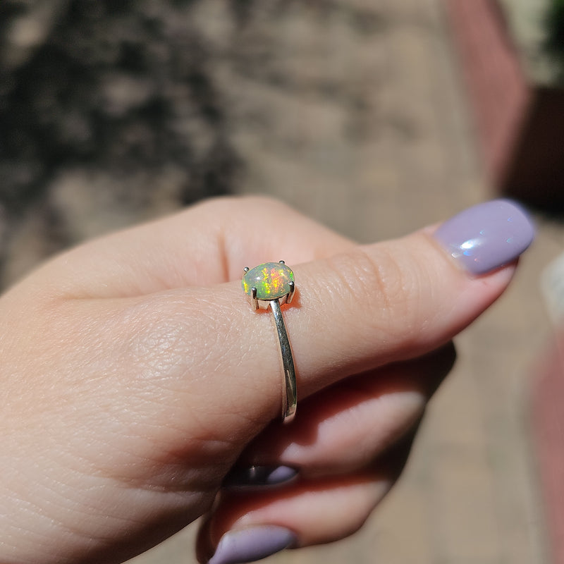 Opal Sterling Silver Ring - Size 10