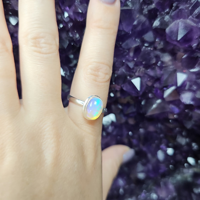 Opal Sterling Silver Ring - Size 10