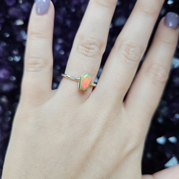 Opal Coffin Sterling Silver Ring - Size 6