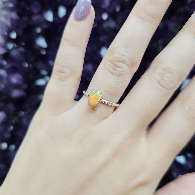 Opal Coffin Sterling Silver Ring - Size 6