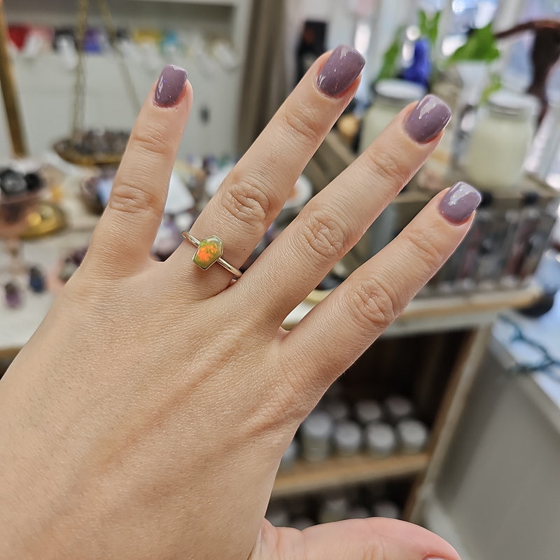 Opal Coffin Sterling Silver Ring - Size 6