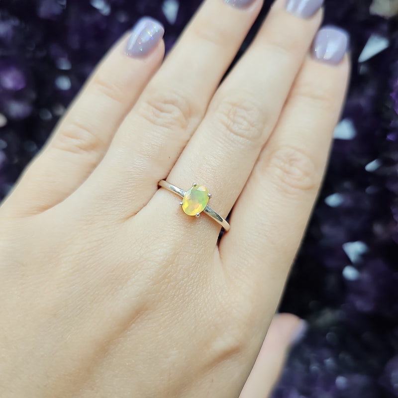 Faceted Opal Sterling Silver Ring - Size 7