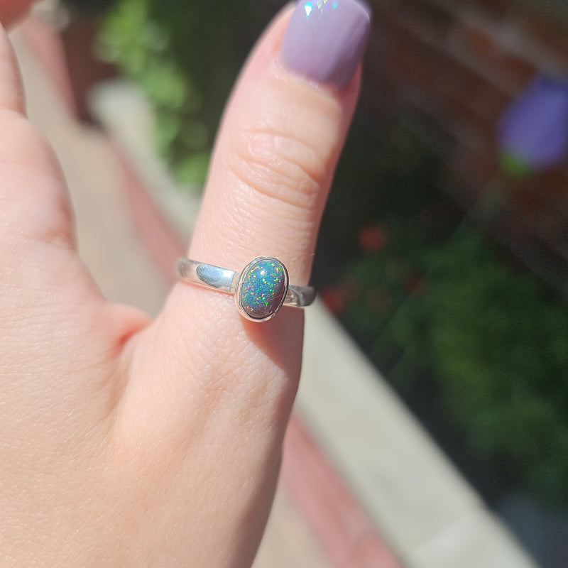 Galaxy Black Opal Ring - Size 9
