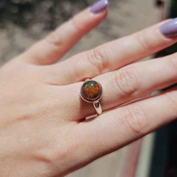 Black Opal Sterling Silver Ring - Size 8