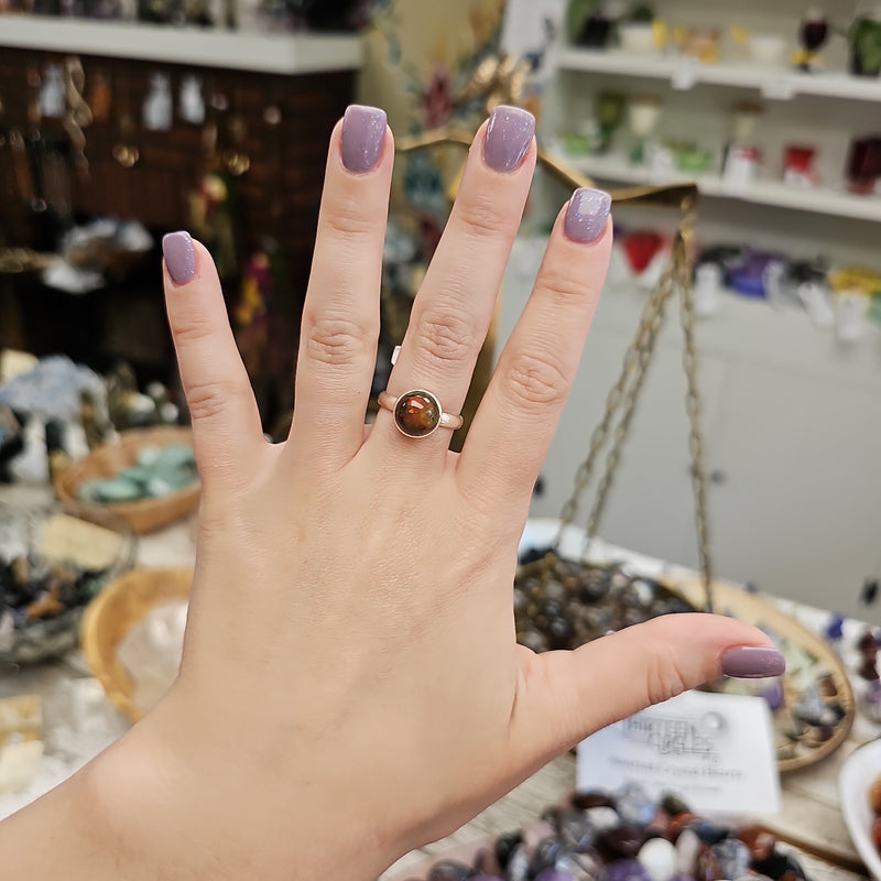 Black Opal Sterling Silver Ring - Size 8