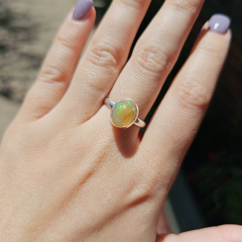 Opal Sterling Silver Ring - Size 8