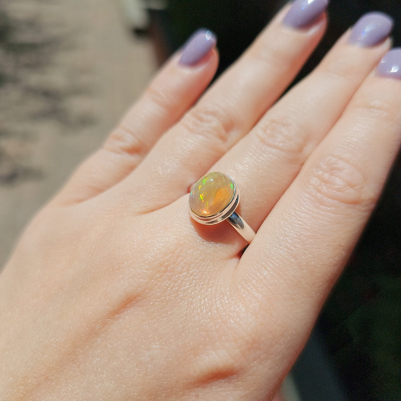 Opal Sterling Silver Ring - Size 8