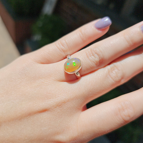 Opal Sterling Silver Ring Size 6