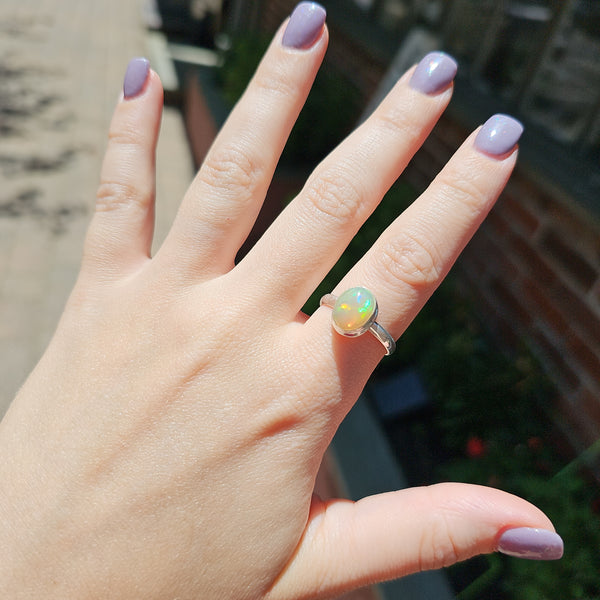 Opal Sterling Silver Ring Size 9