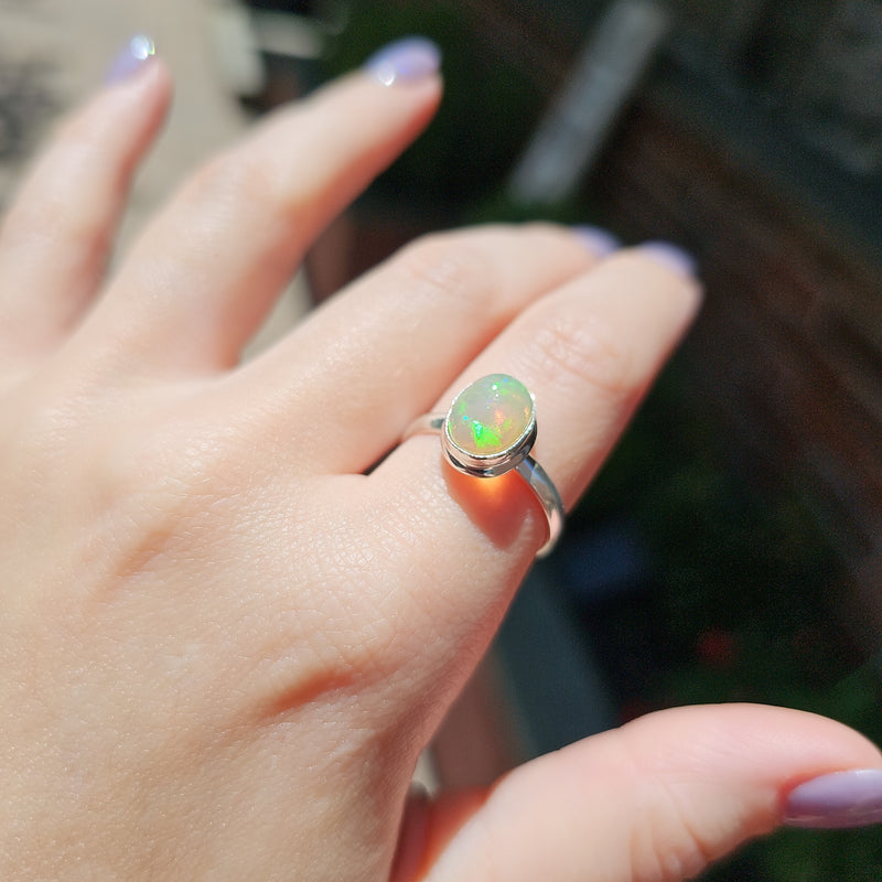 Opal Sterling Silver Ring Size 9