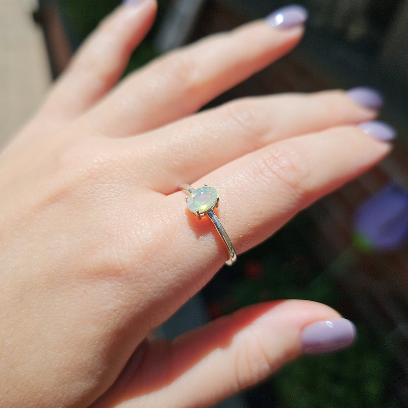 Faceted Opal Sterling Silver Ring Size 9
