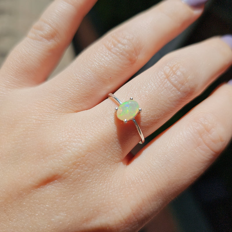 Faceted Ethiopian Opal Sterling Silver Ring - Size 7