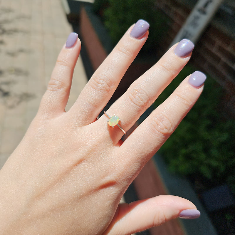 Faceted Ethiopian Opal Sterling Silver Ring - Size 7