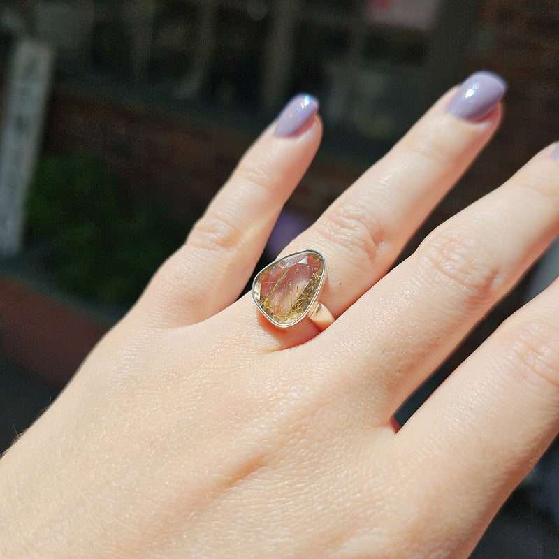 Rutilated Quartz Sterling Silver Ring - Size 6
