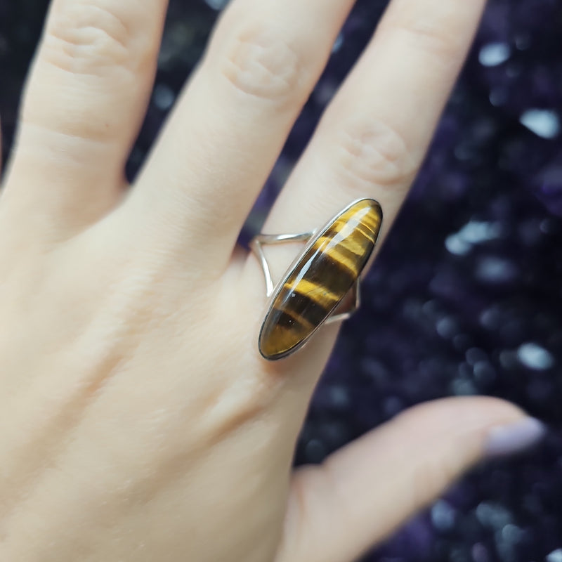 Tigers Eye Sterling Silver Ring - Size 10