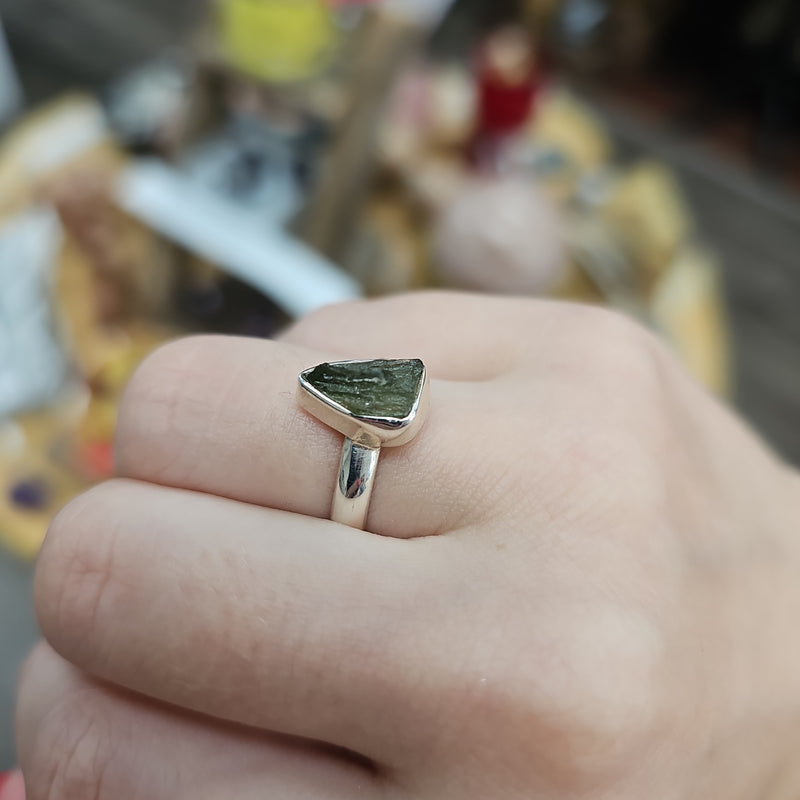 Moldavite Sterling Silver Ring - Size 6.75