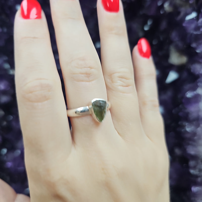Moldavite Sterling Silver Ring - Size 8.5