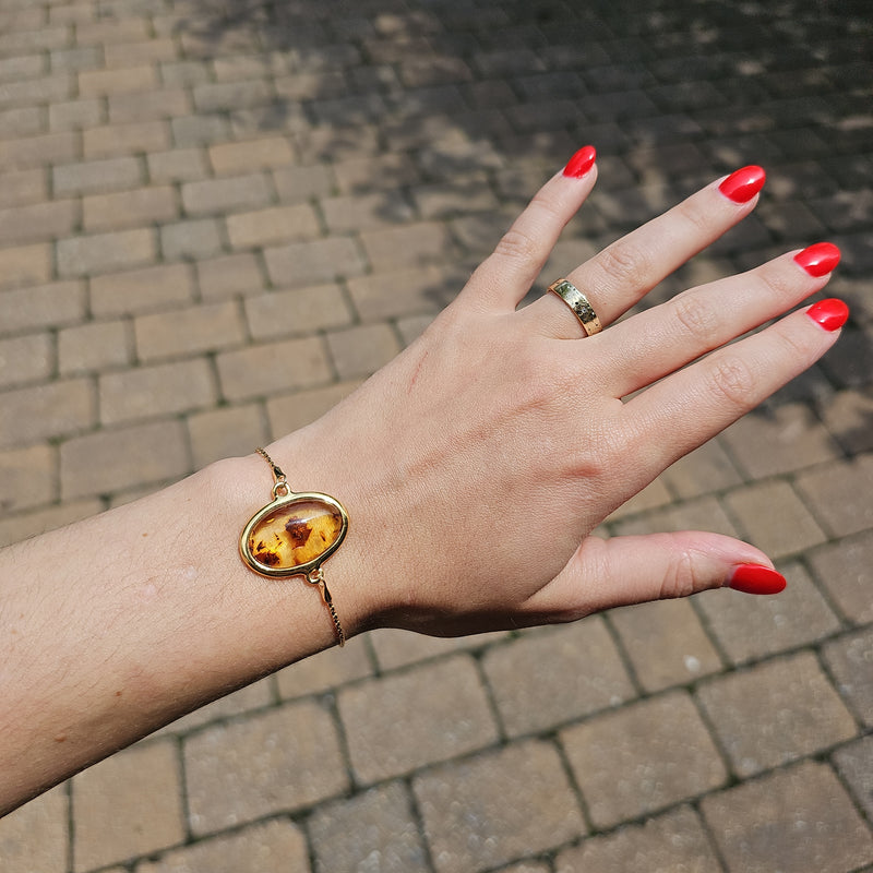 Natural Color Amber 14K Gold Plated Lariat / Slider Bracelet