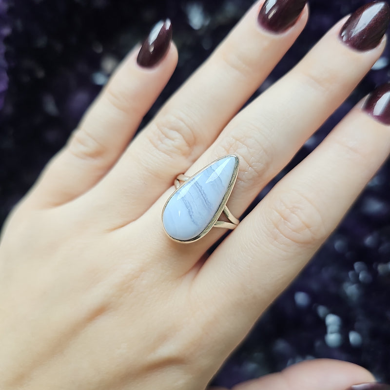 Blue Lace Agate Sterlig Silver Ring- Size 8