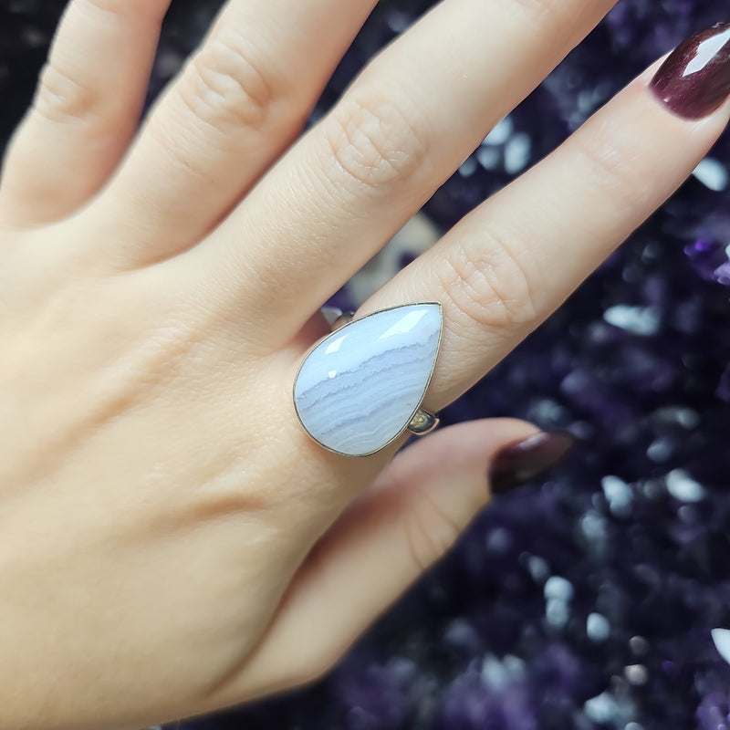 Blue Lace Agate Sterling Silver Ring - Size 8