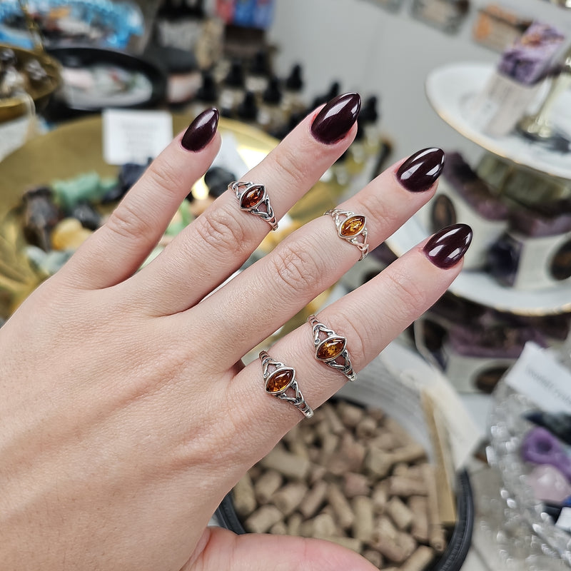 Cognac Amber Celtic Style Ring
