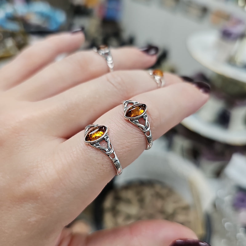 Cognac Amber Celtic Style Ring