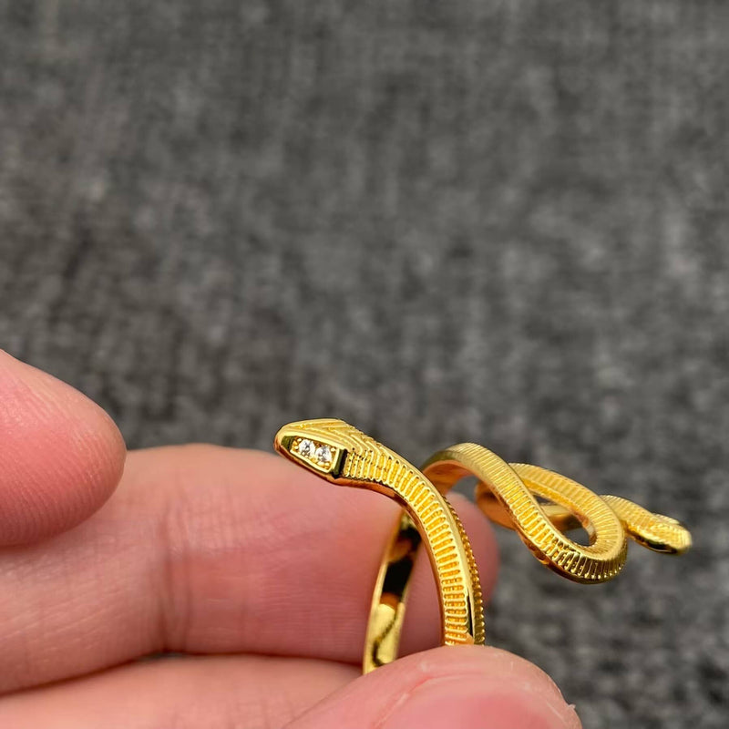 18K Gold Plated Textured Snake Adjustable Ring