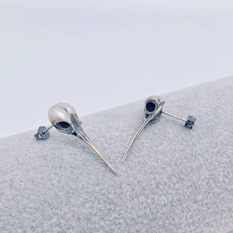 Hummingbird Skull Stud Earrings- 925 Sterling Silver