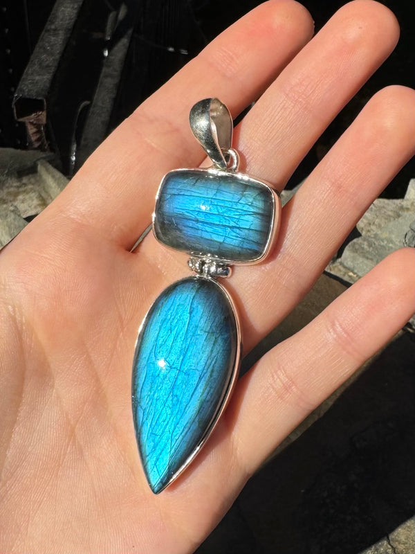 Sterling Silver Labradorite Hinged Pendant